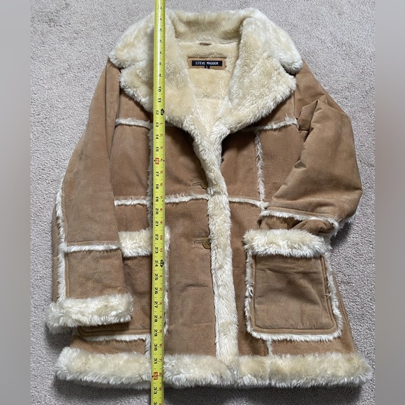 Steve Madden Tan/Beige Suede Leather w/Faux Fur Full Length Coat - Picture 8 of 10